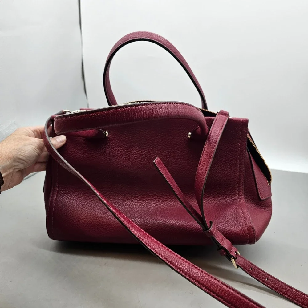 Kate Spade New York Satchel Burgundy Pebbled Leather Triple Compartment Handbag
